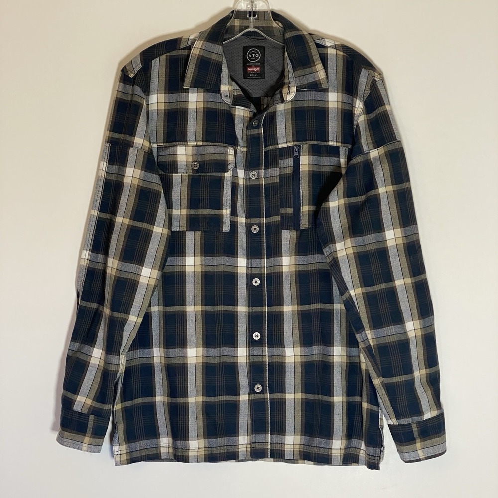 Wrangler Shirt Mens Small Blue Plaid Western Button Up Pockets Elbow Patches S